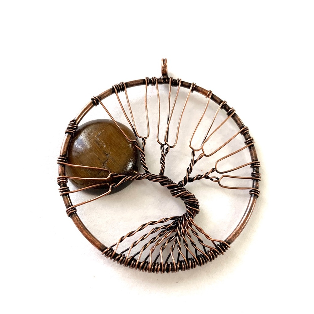 Chakra tree of life wire wrapped pendant necklace
